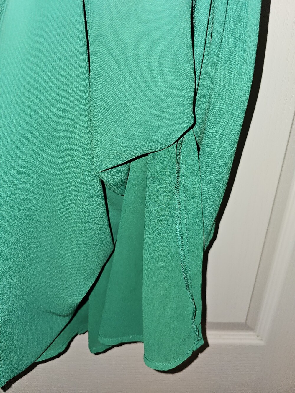 Skies Are Blue Emerald Green V-Neck Midi Dress with Strappy Back - Picture 3 of 4